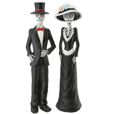 Day of the Dead Skeleton Couple Statues, Set of 2