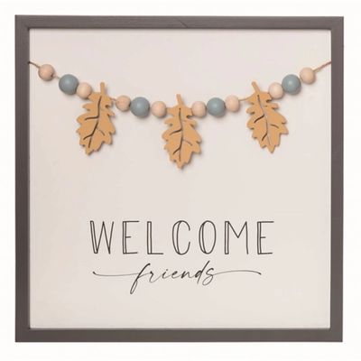 Welcome Friends Fall Leaf Beaded Wall Plaque