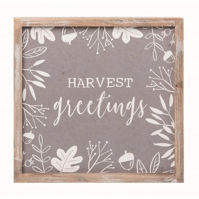Gray Harvest Greetings Foliage Wall Plaque