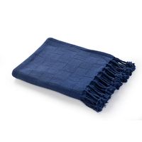 Navy Checkered Weave Fringe Throw