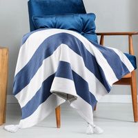 Navy Cabana Stripe Tassel Throw