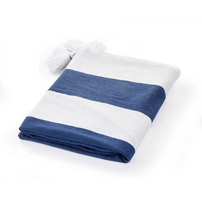 Navy Cabana Stripe Tassel Throw