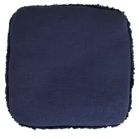 Navy Blue Tufted Stripe Cotton Square Pouf