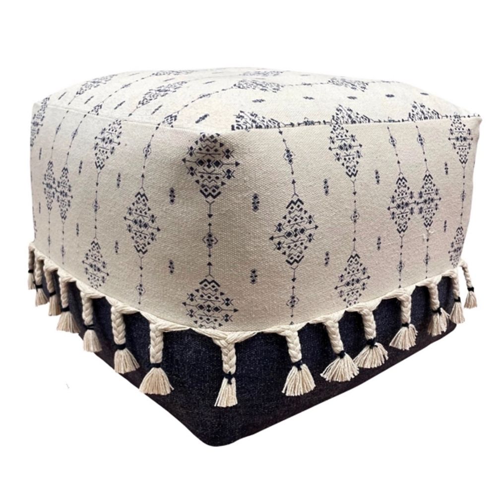 Navy and Ivory Scandinavian Motif Pouf