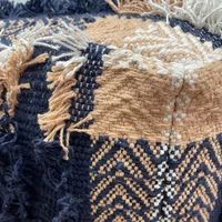 Navy and Peach Textured Fringe Pouf