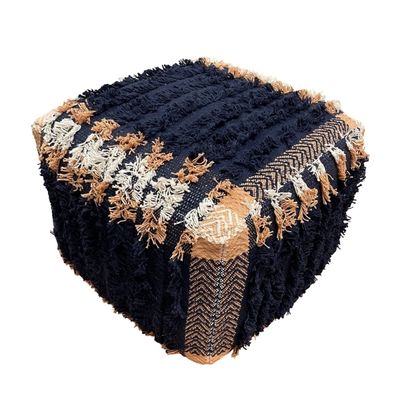 Navy and Peach Textured Fringe Pouf