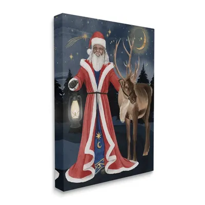 Santa Claus Lantern Reindeer Canvas Art Print