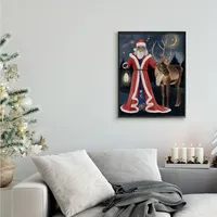 Santa Claus and Reindeer Framed Canvas Art Print