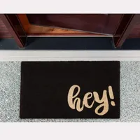 Black Whimsical Hey Doormat