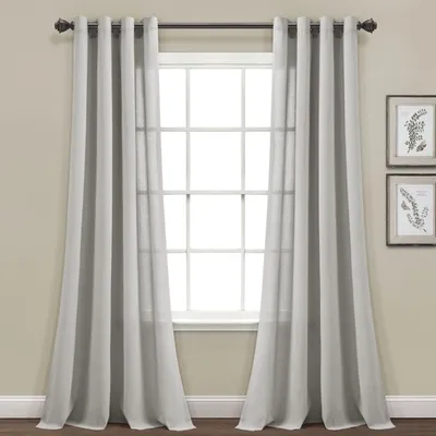 Light Gray Faux Linen Curtain Panel Set, 84 in.