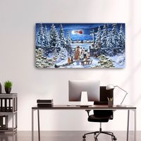 Winter Pets Watching Santa Canvas Art Print