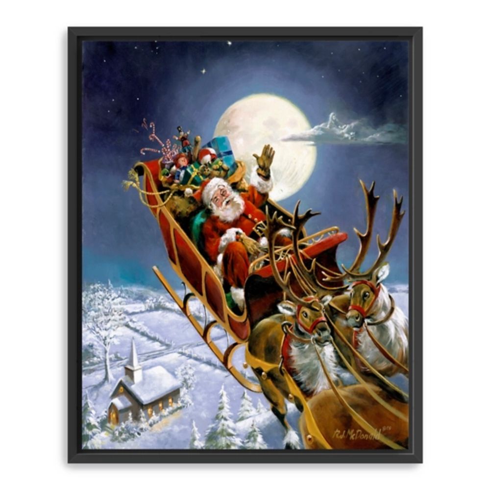 Framed Santa on His Sleigh Giclee Canvas Art Print