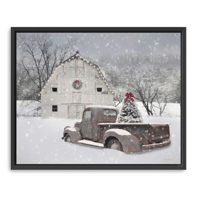 White Barn Truck Christmas Tree Canvas Art Print