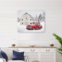 White Barn Red Truck Christmas Tree Canvas Print