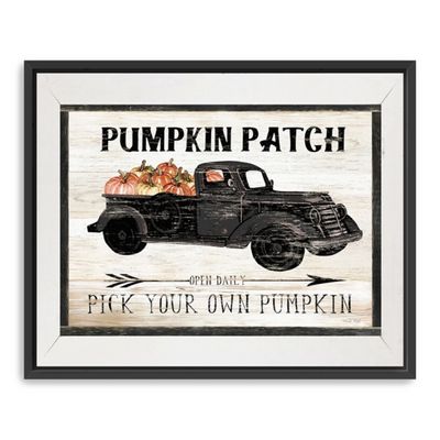 Pumpkin Patch Black Truck Giclee Canvas Art Print