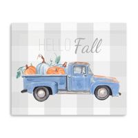 Blue Checkered Pumpkin Truck Canvas Wall Art