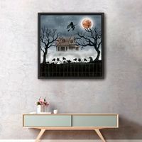 Haunted House Flying Canvas Wall Art