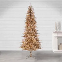 7.5 ft. Lit Rose Gold Tuscan Tinsel Christmas Tree