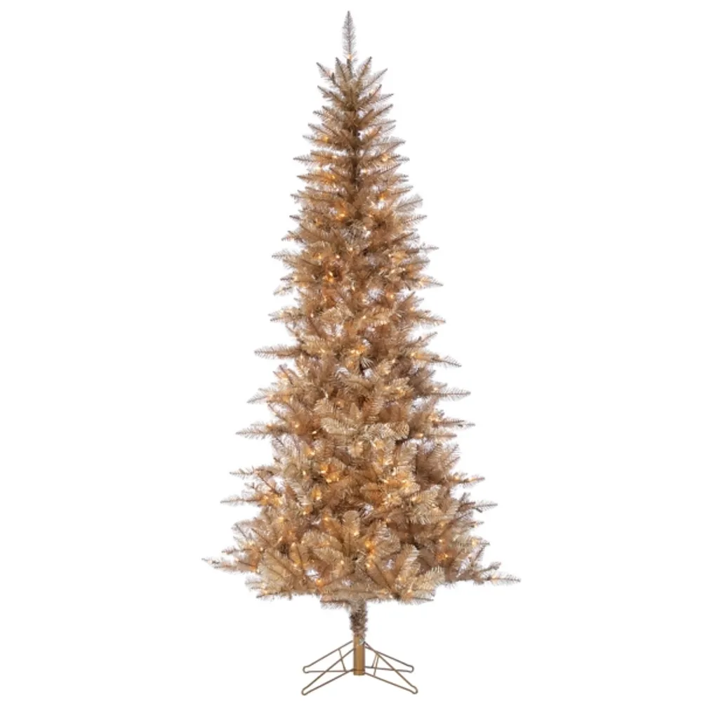 7.5 ft. Lit Rose Gold Tuscan Tinsel Christmas Tree