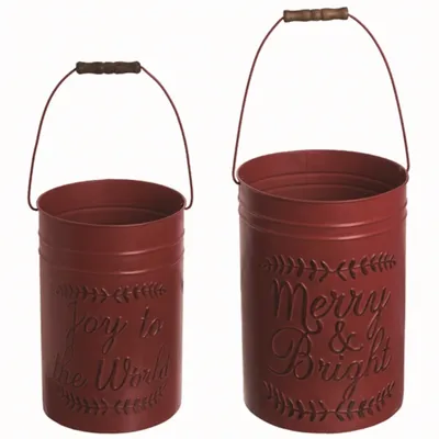 Deep Red Metal 2-pc. Christmas Bucket Set