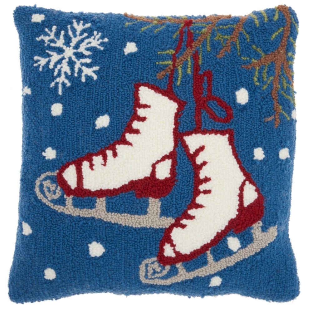 Blue Snowflake Ice Skates Christmas Throw Pillow