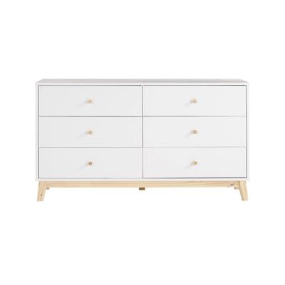 White Wood 6-Drawer Footed Dresser