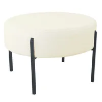 Cream Sherpa Upholstered Metal Ottoman