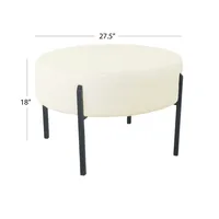 Cream Sherpa Upholstered Metal Ottoman