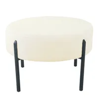 Cream Sherpa Upholstered Metal Ottoman