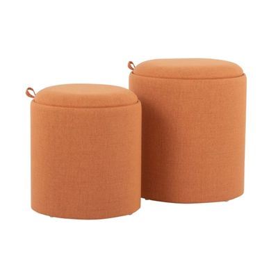 Rust Upholstered Ottomans with Tray Tops, Set of 2