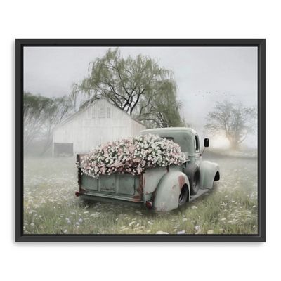 Sage Flower Truck Framed Giclee Canvas Art Print