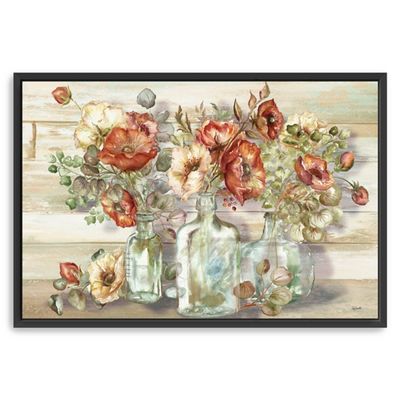 Poppies and Eucalyptus Framed Giclee Canvas Print