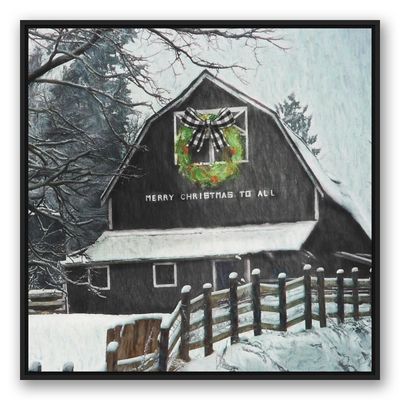 Framed Merry Christmas Barn Canvas Art Print