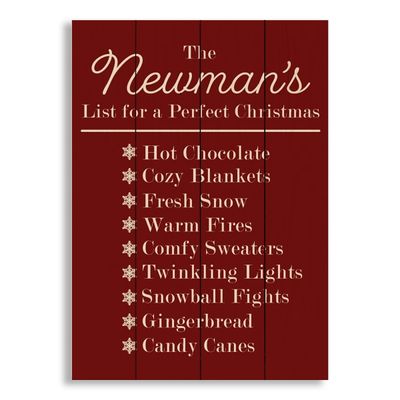 Personalized Red Family Christmas List Wall Plaque