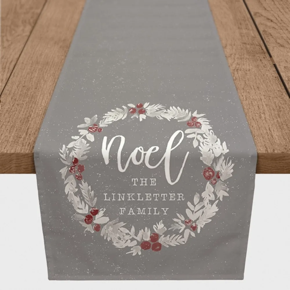 Personalized Speckled Noel Wreath Table Runner