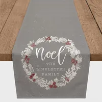 Personalized Speckled Noel Wreath Table Runner