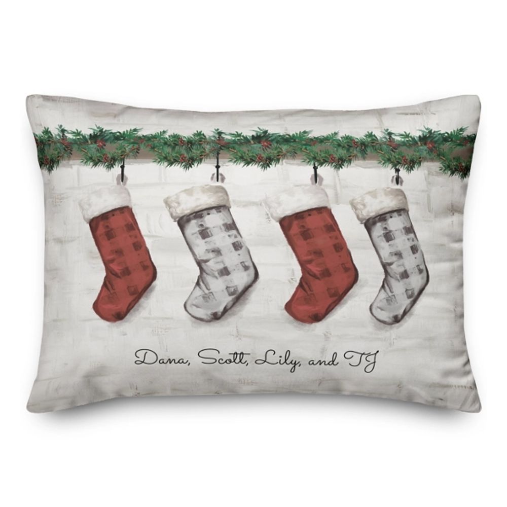 Personalized Stockings Hung on Mantel Pillow