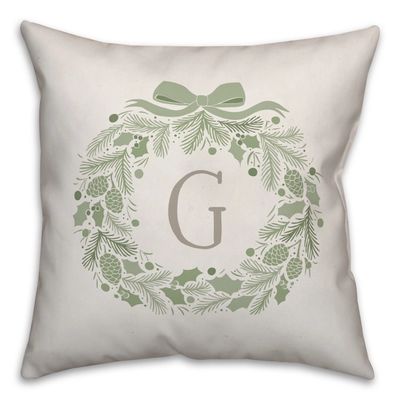 Personalized Monogram Green Folk Wreath Pillow