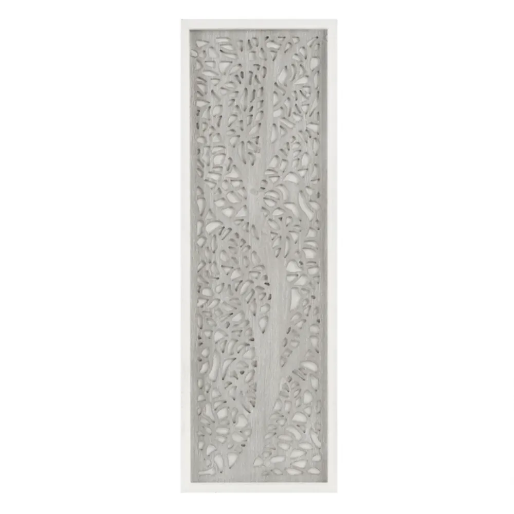 Gray Carved Wood Laurel Branches Panel Wall Plaque