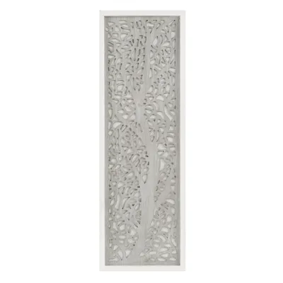 Gray Carved Wood Laurel Branches Panel Wall Plaque