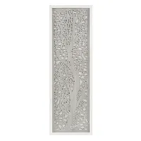 Gray Carved Wood Laurel Branches Panel Wall Plaque