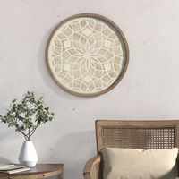 Natural Carved Wood Medallion Round Wall Plaque