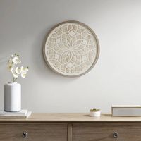 Natural Carved Wood Medallion Round Wall Plaque