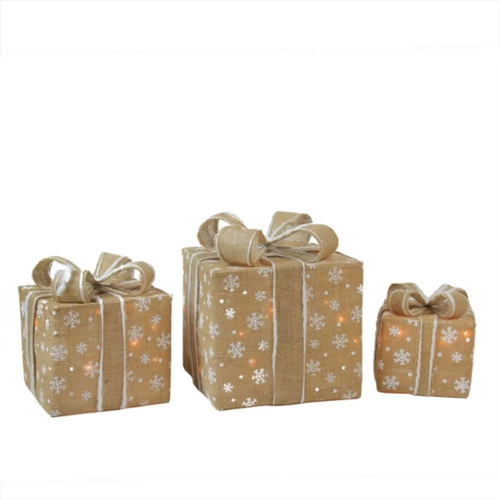 Burlap Snowflake Pre-Lit Christmas Gifts, Set of 3