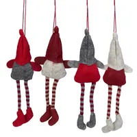 Red and Gray Long Legged Gnome Ornaments, Set of 4