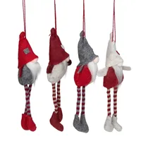 Red and Gray Long Legged Gnome Ornaments, Set of 4