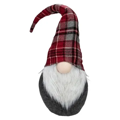 Red and Gray Plaid Hat Sitting Christmas Gnome