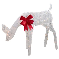 Pre-Lit White Mesh Red Bow Christmas Reindeer