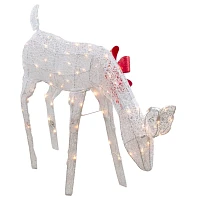 Pre-Lit White Mesh Red Bow Christmas Reindeer
