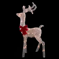 White Mesh and Red Bow Standing LED Christmas Deer